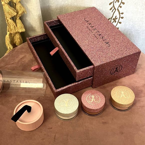 Anastasia Beverly Hills Pink Glitter Trinket Box Loose Metallic Highlighter Trio - Picture 5 of 10